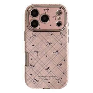 Fashion girls plaid bowknot PU leather mobile phone case for iPhone 11-17 pro max anti shock protect back <b>cover</b> wholesale - Product Image 6