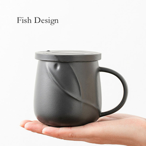Nouvelle tasse à thé en céramique 12oz avec Logo gravé personnalisé, noir et blanc mat avec infuseur et couvercle - Product Image 2
