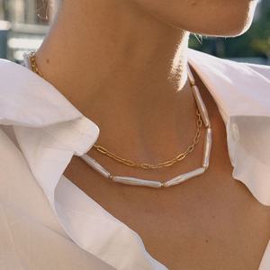 Cadena de Oro Sólido de 14k y 18k con Perlas de Imitación Personalizadas, de Acero Inoxidable, Hipoalergénica, Antideslustre, de Moda, al por Mayor para Mujer - Product Image 1