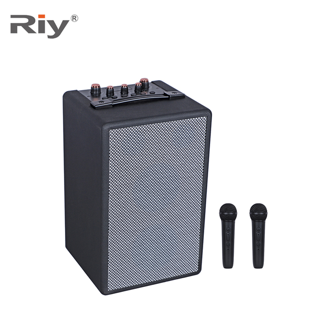 LS-202 6.5 Inch Portable Speaker Dual Wireless Microphones 2-Channel Bass Boost LED Lighting Long Battery Life USB Card Function
