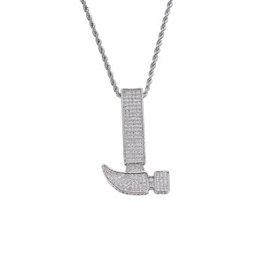 Copper Zircon Hammer Pendant <b>Necklace</b> Men's Hip Hop Power <b>Statement</b> Jewelry - Product Image 4
