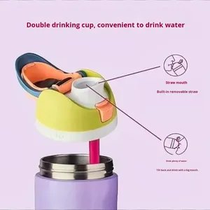 Nueva Botella de Agua Aislada al Vacío de Acero Inoxidable de Alta Calidad con Asa, para Hombres y Mujeres, Diseño Deportivo Portátil, Doble Opción de Bebida, Regalo para Estudiantes - Product Image 4