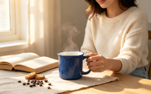 Taza de Café de Cerámica Estilo Esmalte Azul Moteado con Estampado de <span class=keywords><strong>Abuelo</strong></span> - Product Image 1
