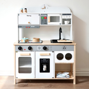 2024 Mới Màu Trắng Hoặc Màu Vàng Lớn Nhà Bếp Con Mô Phỏng Nấu Ăn Giả Vờ Chơi Bằng Gỗ Đồ Chơi Nhà Bếp Với Máy Pha Cà Phê Cho Trẻ Em - Product Image 2