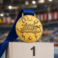 Médaille personnalisée en or avec carte du monde et ruban, récompense en métal 3D brillante pour les compétitions sportives