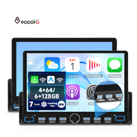 Autoradio Podofo 7'' 4+64/6+128G 1Din avec CarPlay/Android Auto sans fil, Wifi, GPS et USB, Bluetooth, radio, touches piano, stéréo de voiture, ventilateur de refroidissement