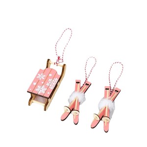 Adornos de Trineo de Madera Pintados en Forma de Arco, Decoraciones Colgantes para Árbol de Navidad, Juego de Caja de Regalo - Product Image 5