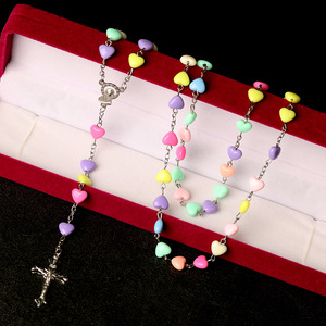 <span class=keywords><strong>Rosario</strong></span> Cattolico Colorato, Collana con Perline in Plastica, Gioielli Religiosi per Pasqua, Battesimo, Comunione, Vendita all'Ingrosso - Product Image 1