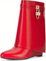 Bottes de créateur personnalisées OEM pour femme en cuir marron, style décontracté, luxe discret, avec fermoir métallique doré, talon bas, pour l'automne et l'hiver, chaussures de ville