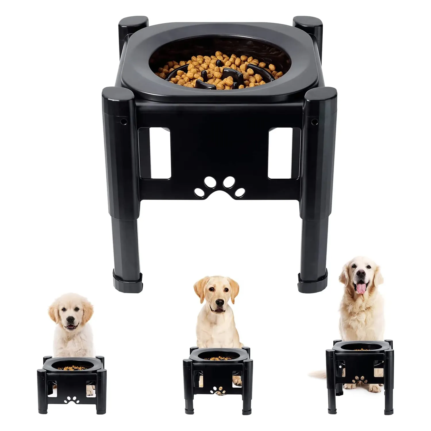 Slow Feeder Dog Food Bowls Elevated Adjustable Raised Slow Eating Puppy Water Bowl for Pet Cat Mess Proof Non-Slip Dish Feeder