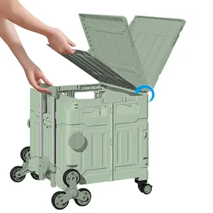 Chariot de courses pliable, organisateur de rangement, chariots de courses et chariots avec roues pour supermarché - Product Image 1