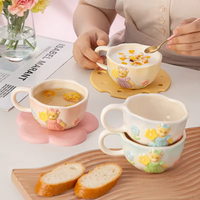 Vente en gros de tasses en céramique personnalisées en forme d'ours mignon, style coréen, pour le café, le lait, les flocons d'avoine, le petit-déjeuner, cadeau