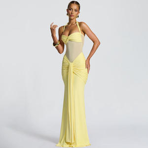 Vestido maxi sexy sin espalda para mujer, con patchwork, sin hombros, plisado, ajustado, para fiesta o club. - Product Image 2