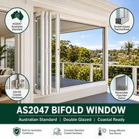 Alüminyum Alaşımlı Yatay Katlanır Pencere AS2047 Avustralya Standardı İki Kanatlı Akordeon Çift Camlı Isı Yalıtımlı Balkon