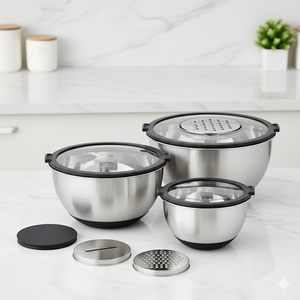 थोक स्टेनलेस स्टील सलाद मिश्रण कटोरे सेट के साथ पारदर्शी ढक्कन गैर-पर्ची आधार के साथ सेट किया गया - Product Image 3