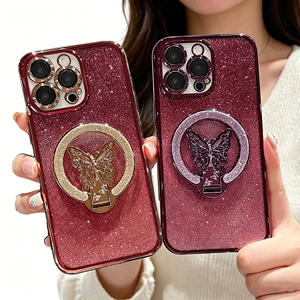 Custodia per telefono antiurto di lusso in TPU con glitter galvanizzato <span class=keywords><strong>e</strong></span> supporto magnetico a farfalla per <span class=keywords><strong>iPhone</strong></span> 15/14/13/12/<span class=keywords><strong>11</strong></span>/16 <span class=keywords><strong>Pro</strong></span> <span class=keywords><strong>Max</strong></span> da ragazza - Product Image 2