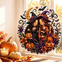 Peinture diamant Sorcière d'Halloween, Kit d'art artisanal effrayant, Décoration murale rétro de dessin animé, Décoration DIY pour la maison