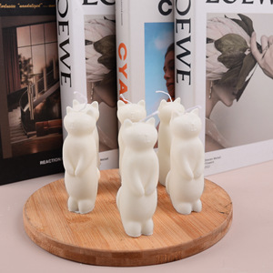 Bougie parfumée en forme de chat, sans gouttes, design animalier blanc, pour la décoration intérieure, toutes saisons - Product Image 1