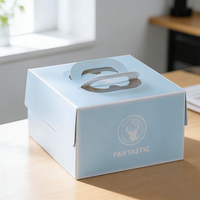 Boîtes à gâteaux en papier bleu imprimées sur mesure avec logo, taille et couleur personnalisées, en gros, emballages alimentaires portables pour boulangerie avec poignée pour pâtisserie