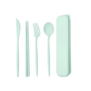 Custom Wholesales Portable Knife Fork Spoon Chopstick Camping 4 Pcs <b>Reusable</b> Wheat Straw <b>Cutlery</b> <b>Set</b> With Case - Product Image 2
