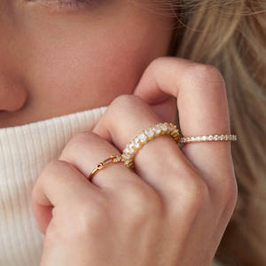 RINNTIN SR316 Ehering 4A Klare CZ-Ringe 14K Vergoldet 925 Sterling Silber Vermeil Zirkon Hochzeits-Versprechen Ewigkeitsringe - Product Image 2