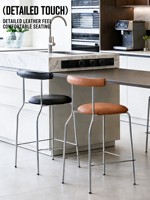 Tabouret de bar nordique Egg Roll, chaise de salle à manger moderne et minimaliste pour la maison, avec structure chromée, revêtement en cuir PU/lin, durable et stable