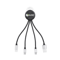 Gadgets électroniques bon marché promotionnels double face LED allument le logo personnalisé forme ronde 3 en 1 câble de charge avec porte-clés