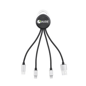 Gadgets électroniques bon marché promotionnels double face LED allument le logo personnalisé forme ronde 3 en 1 câble de charge avec porte-clés - Product Image 5