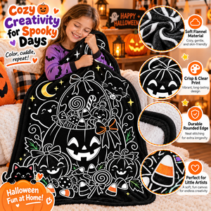 Custom Halloween Coloring <b>Blanket</b> Flannel Kids DIY Doodle Reusable Washable Graffiti <b>Blanket</b> for Children Holiday Gift - Product Image 6
