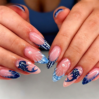 Lot de 24 faux ongles en acrylique, forme amande, style français, couvrance totale, pour nail art de fêtes, Halloween, Noël, vente en gros