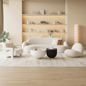 Yazhi thiết kế mới mặt trăng cong <span class=keywords><strong>SOFA</strong></span> PHÒNG KHÁCH đồ nội thất nhà thoải mái phòng khách hiện đại Trắng Cừu len vải <span class=keywords><strong>sofa</strong></span> - Product Image 2
