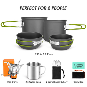 Kongbo-<span class=keywords><strong>Kit</strong></span> de cuisine légère pour <span class=keywords><strong>camping</strong></span>, 16 pièces, mini-poêle avec 2 tasses, fourchette et cuillère, pour randonnée en plein air, pique-nique - Product Image 2