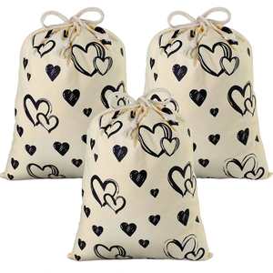 <b>Large</b> Heart-Printed Drawstring Cotton <b>Bag</b> for Handbag <b>Christmas</b> Wedding Present Canvas <b>Gift</b> <b>Bags</b> - Product Image 1