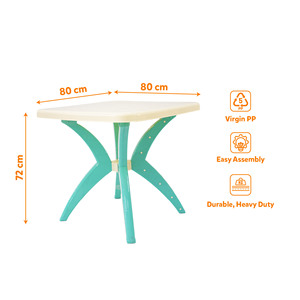 โต๊ะพลาสติกทรงสี่เหลี่ยม รุ่น 6003 ยี่ห้อ VI HUNG PLASTIC ขนาด 80x80 ซม. ฐานสีแดง หน้าโต๊ะสีขาว ประกอบง่าย ทนทาน เหมาะสำหรับใช้งานกลางแจ้ง - Product Image 5
