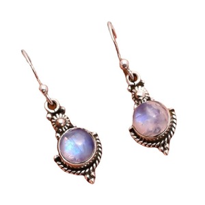 Thai <b>Silver</b> <b>Drop</b> <b>Earrings</b> Moonstone Bezel Setting Women's Jewelry Gift WEH007 - Product Image 2