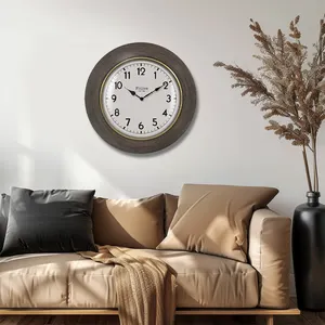 新しいデザインカスタマイズされた壁時計プラスチック素材木製スタイル12インチ円形装飾時計家庭用またはオフィス用卸売