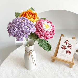 Bouquet de fleurs artificielles au crochet fait main, <span class=keywords><strong>lotus</strong></span> et pivoine, pour mariage, décoration de maison et de bureau, tissé, fini, vente en gros - Product Image 2