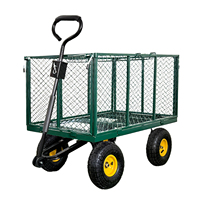 Chariot de jardin pliable à quatre roues en acier à mailles robustes TC1840H avec côtés amovibles, chariot utilitaire OEM, vert