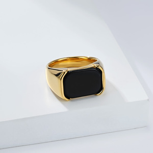 Tarnish Free <strong>Thumb</strong> <strong>Ring</strong> Stainless Steel Waterproof Jewelry Custom Onyx <strong>Gold</strong> Plated Mens Black Acrylic Finger <strong>Rings</strong> - Product Image 5