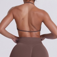 Halternek naadloze high support push-up sportbeha voor dames, vierweg stretch, ademend spandex materiaal, met bandjes op de rug, actief.