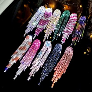 Boucles d'oreilles longues à pampilles en strass AB brillantes, élégantes boucles d'oreilles pendantes, boucles d'oreilles en cristal coloré de luxe pour cadeaux de fête - Product Image 1