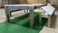 Mesa de Billar Fusion Tables de 7' con Superficie de Pizarra de Acero Inoxidable, Troneras de Cuero, Colores Personalizables y Base de Pizarra de 3 Piezas