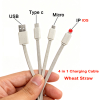 Kabel Charger USB Type-C 4 in 1 Bambu Langsung dari Pabrik, Kabel Data Pengisian Cepat untuk Android dan IOS