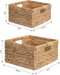 Legend-Cajas organizadoras de almacenamiento grandes y duraderas, Juego de 2 cestas de mimbre de jacinto de agua con asas de madera integradas - Product Image 2