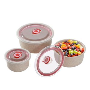 Wheat Straw Food Storage Bowls Set 3 Piece Round Clip On Lids Microwave Safe Refrigerator Safe Home Use - Product Image 3