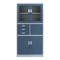 Archivador Metálico Resistente con 3 Cajones y Pedestal, Gabinete de Almacenamiento de Oficina de Acero con Cuatro Puertas Batientes