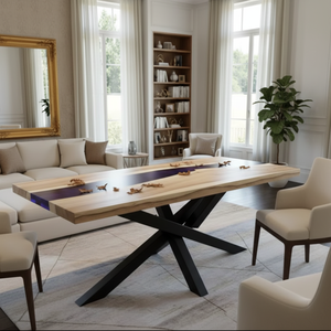 Luxury Handcrafted Acacia Wood Rectangle Epoxy Resin Modern Dining Table for Home Office Hotel Living Room Use Retirement - Product Image 3