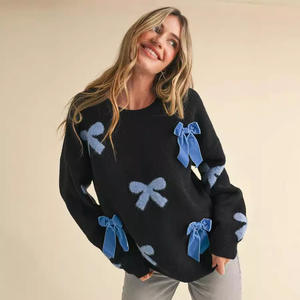 Pull en tricot à col rond personnalisé, décontracté, avec nœud à paillettes, pull ample <span class=keywords><strong>pour</strong></span> femmes, nouveauté - Product Image 4
