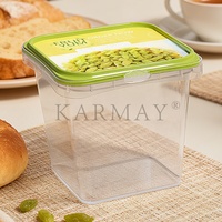 Boîte de 1L (30 onces) de raisins verts secs sans pépins, emballage en plastique avec couvercle, hermétique, empilable et robuste.