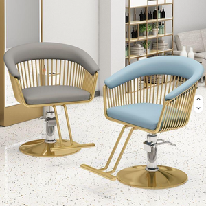 Chaise de coiffure en cuir PU à capitonnage tendance, base ronde dorée, chaise de salon de coiffure pour salon - Product Image 6